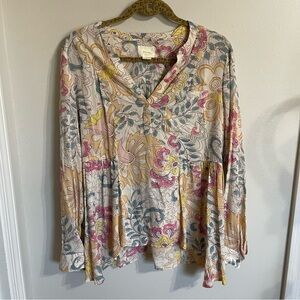 Anthropologie Maeve Laiken Boho Floral Pastel top size 8